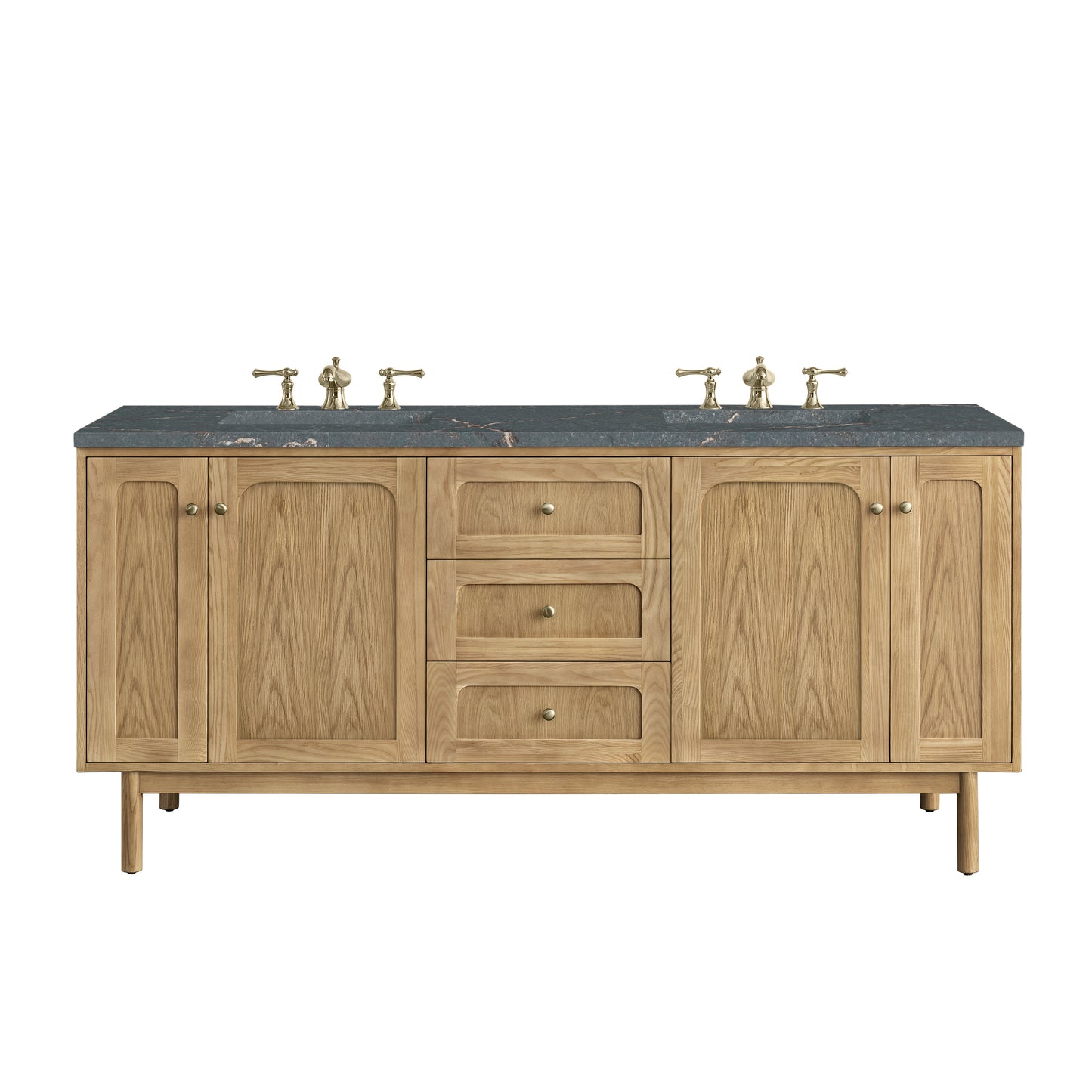 James Martin Vanities Laurent 72" Light Natural Oak Double Vanity With 3 cm Parisien Bleu Top and FreePower Wireless Charger