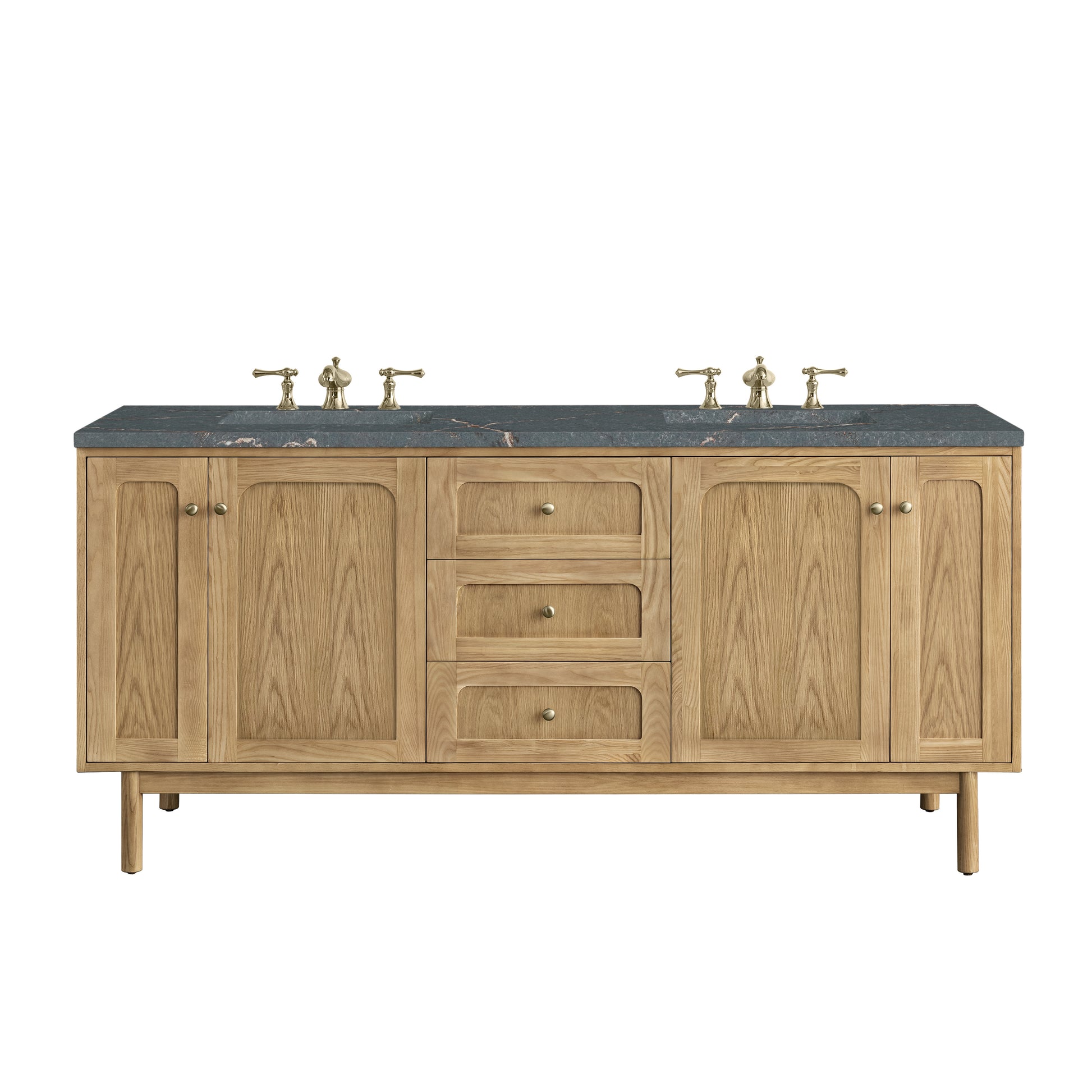 James Martin Vanities Laurent 72" Light Natural Oak Double Vanity With 3 cm Parisien Bleu Top and FreePower Wireless Charger