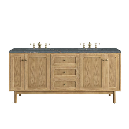 James Martin Vanities Laurent 72" Light Natural Oak Double Vanity With 3 cm Parisien Bleu Top and FreePower Wireless Charger