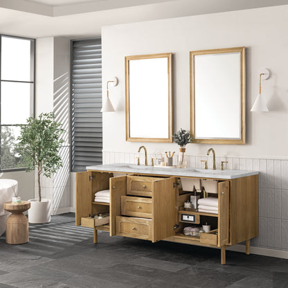 James Martin Vanities Laurent 72" Light Natural Oak Double Vanity With 3 cm Victorian Silver Top and FreePower Wireless Charger