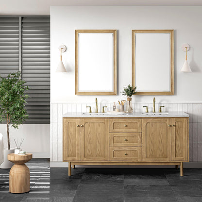 James Martin Vanities Laurent 72" Light Natural Oak Double Vanity With 3cm Arctic Fall Top