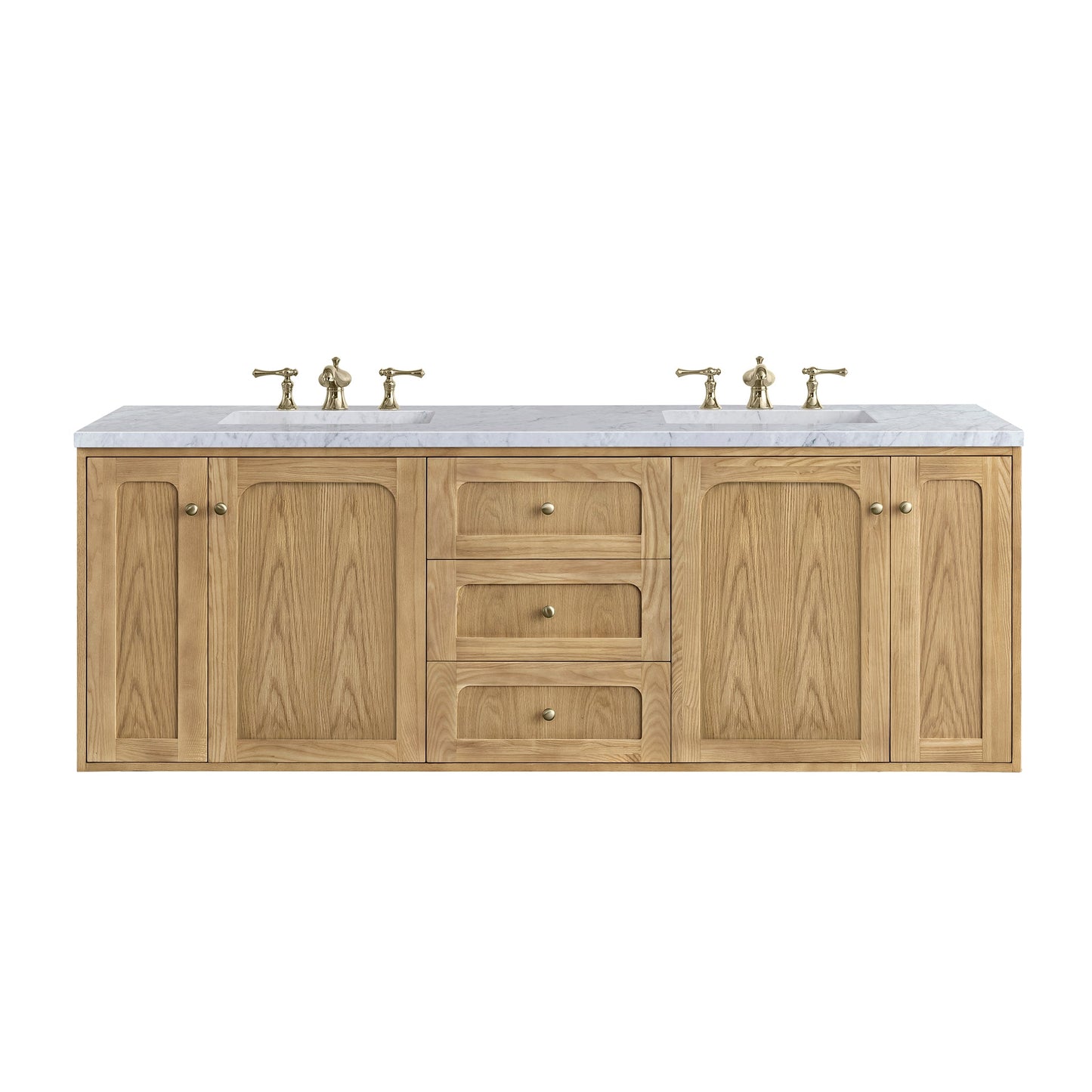 James Martin Vanities Laurent 72" Light Natural Oak Double Vanity With 3cm Carrara Marble Top