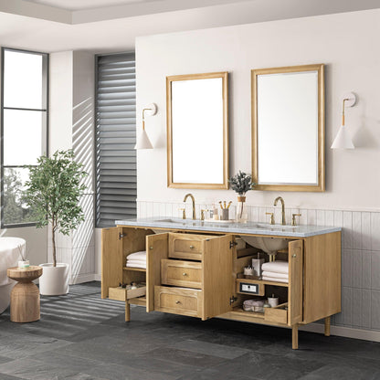 James Martin Vanities Laurent 72" Light Natural Oak Double Vanity With 3cm Carrara Marble Top