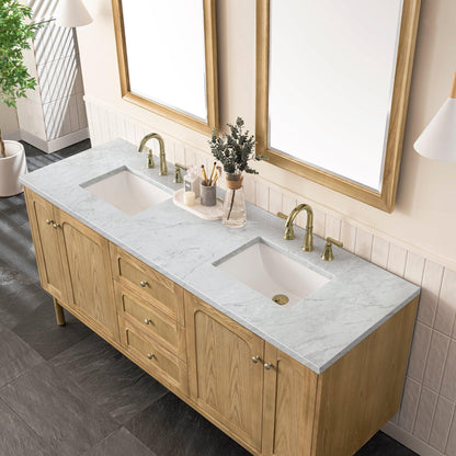 James Martin Vanities Laurent 72" Light Natural Oak Double Vanity With 3cm Carrara Marble Top