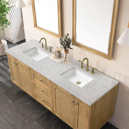 James Martin Vanities Laurent 72" Light Natural Oak Double Vanity With 3cm Eternal Jasmine Pearl Top