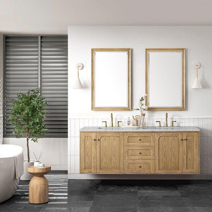 James Martin Vanities Laurent 72" Light Natural Oak Double Vanity With 3cm Eternal Jasmine Pearl Top