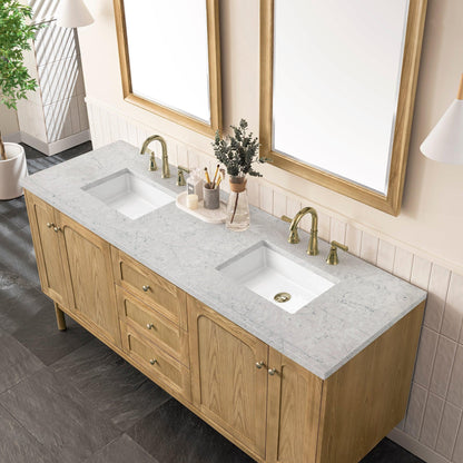 James Martin Vanities Laurent 72" Light Natural Oak Double Vanity With 3cm Eternal Jasmine Pearl Top