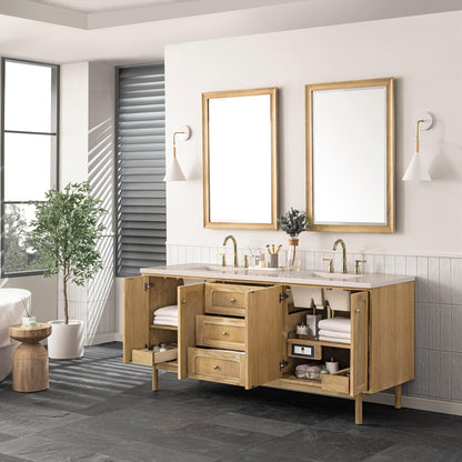 James Martin Vanities Laurent 72" Light Natural Oak Double Vanity With 3cm Eternal Marfil Top