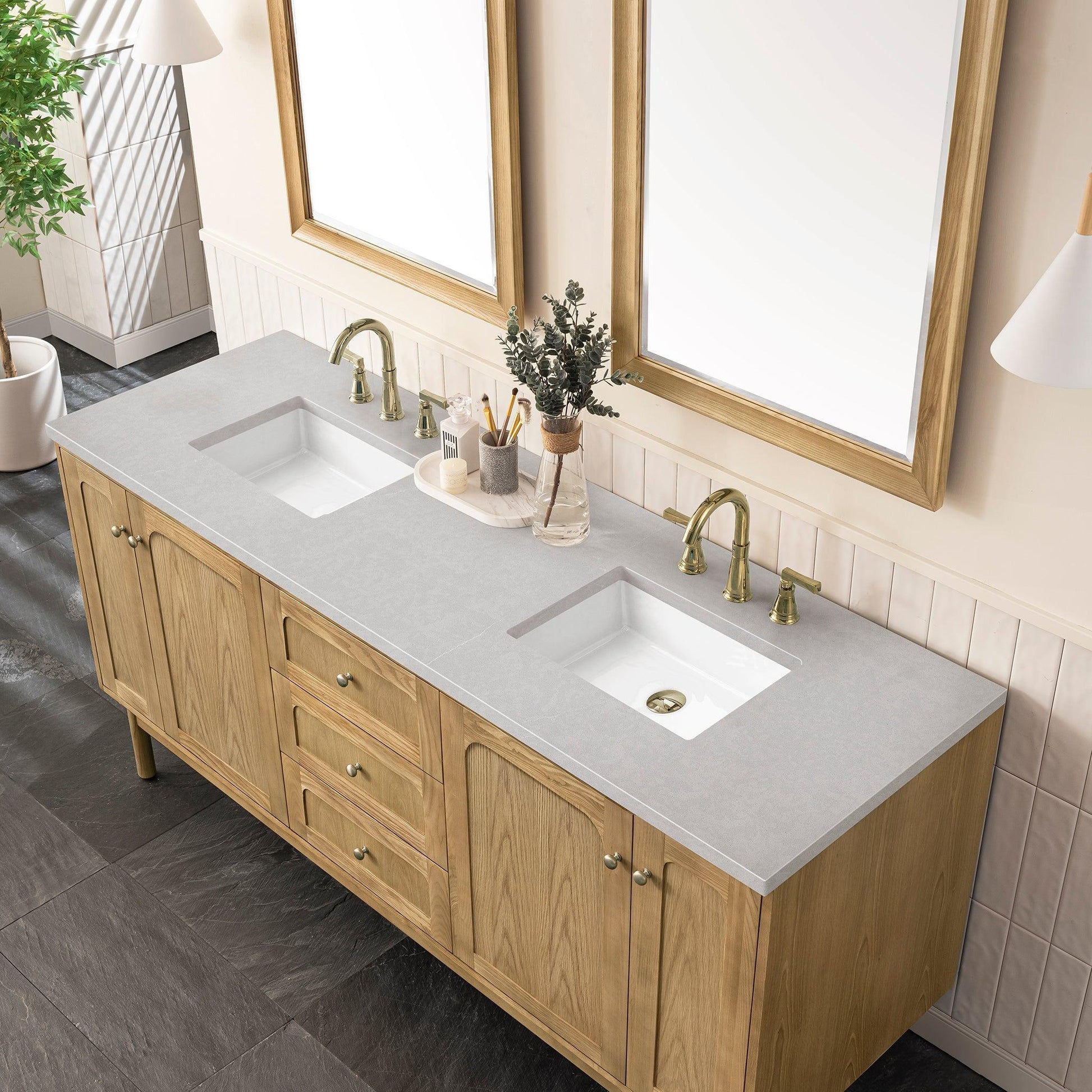 James Martin Vanities Laurent 72" Light Natural Oak Double Vanity With 3cm Eternal Serena Top