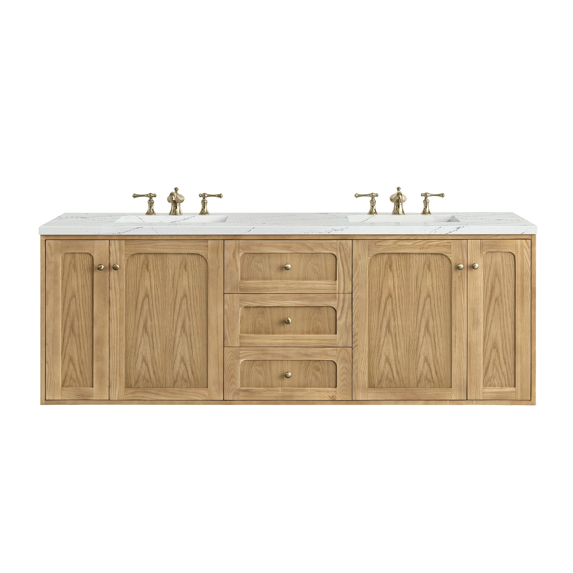 James Martin Vanities Laurent 72" Light Natural Oak Double Vanity With 3cm Ethereal Noctis Top