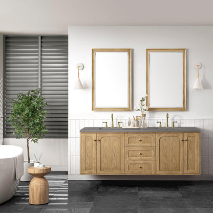 James Martin Vanities Laurent 72" Light Natural Oak Double Vanity With 3cm Grey Expo Top