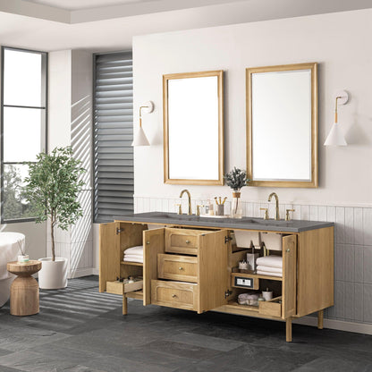 James Martin Vanities Laurent 72" Light Natural Oak Double Vanity With 3cm Grey Expo Top