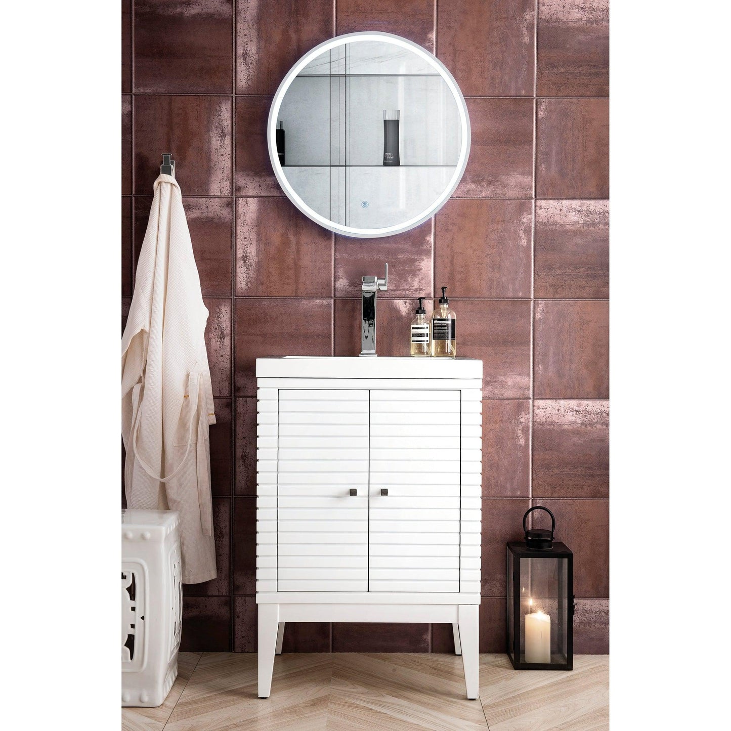 James Martin Vanities Linden 24" Glossy White Single Vanity Cabinet With White Glossy Composite Countertop