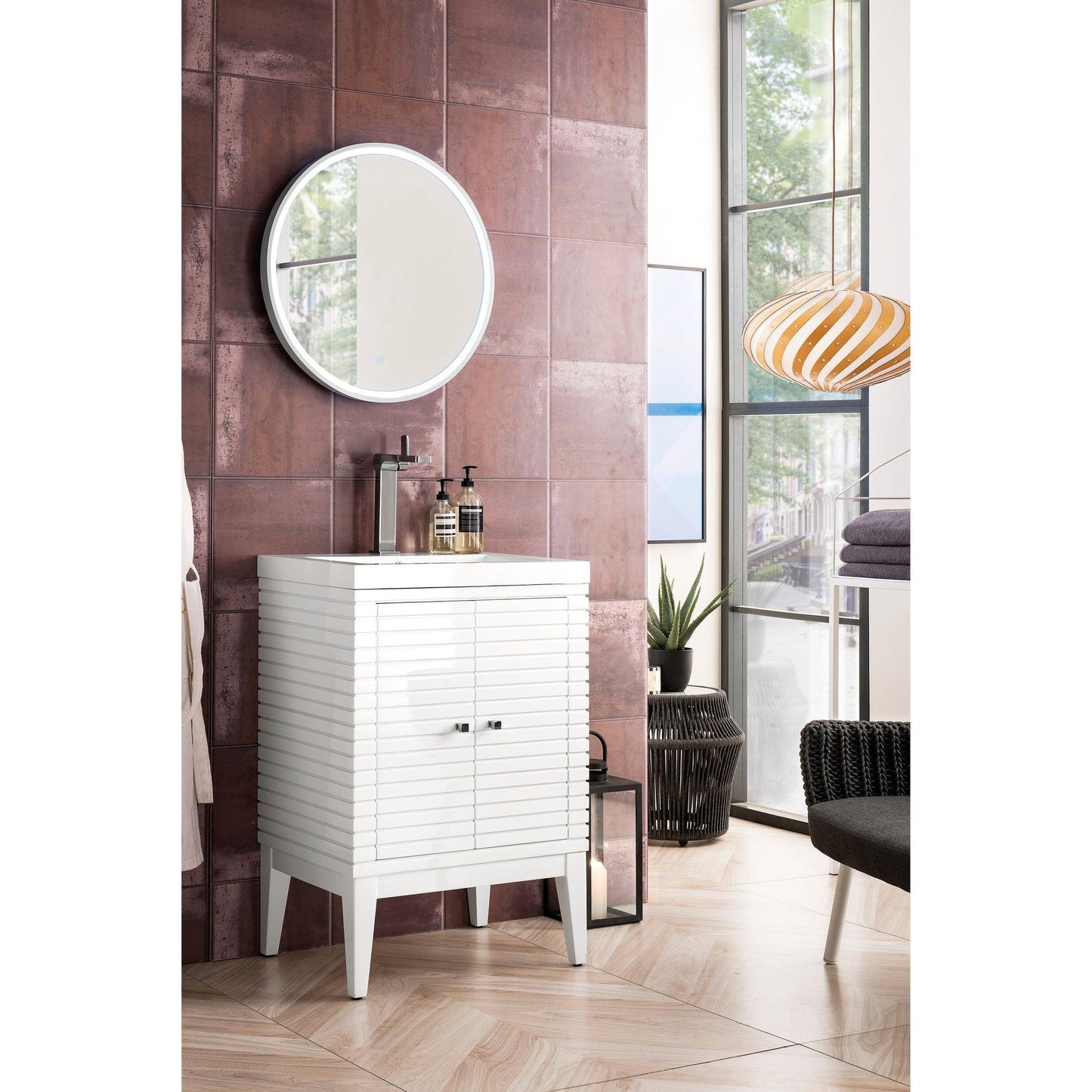 James Martin Vanities Linden 24" Glossy White Single Vanity Cabinet With White Glossy Composite Countertop