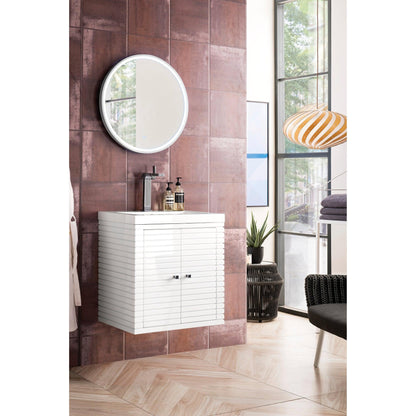 James Martin Vanities Linden 24" Glossy White Single Vanity Cabinet With White Glossy Composite Countertop