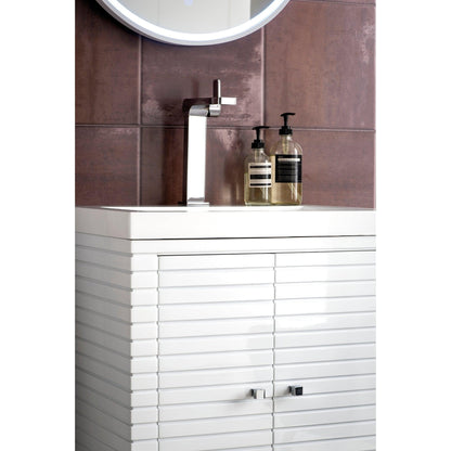 James Martin Vanities Linden 24" Glossy White Single Vanity Cabinet With White Glossy Composite Countertop