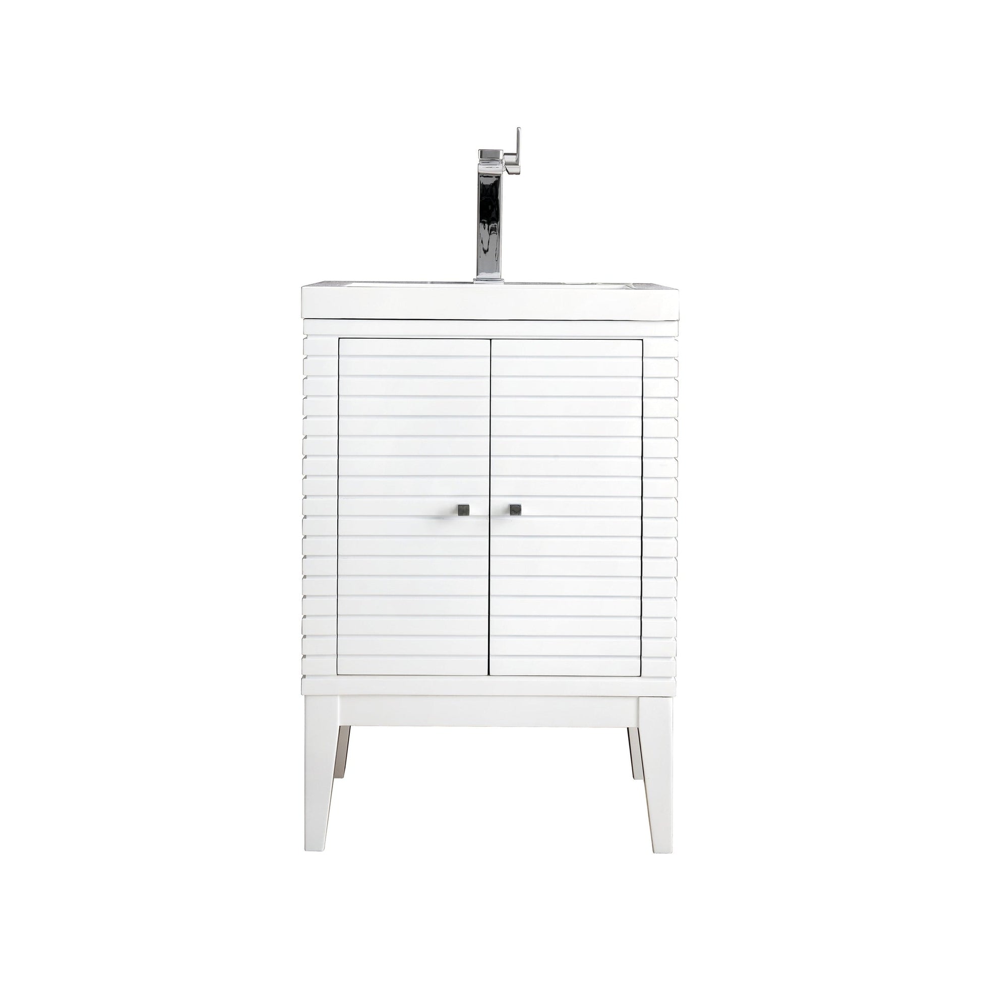 James Martin Vanities Linden 24" Glossy White Single Vanity Cabinet With White Glossy Composite Countertop