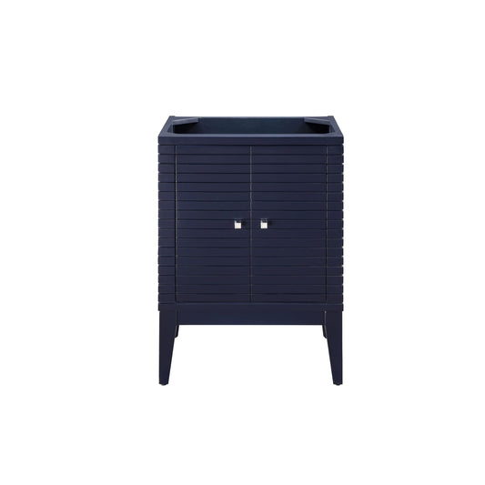 James Martin Vanities Linden 24" Navy Blue Single Vanity Cabinet With White Glossy Composite Countertop