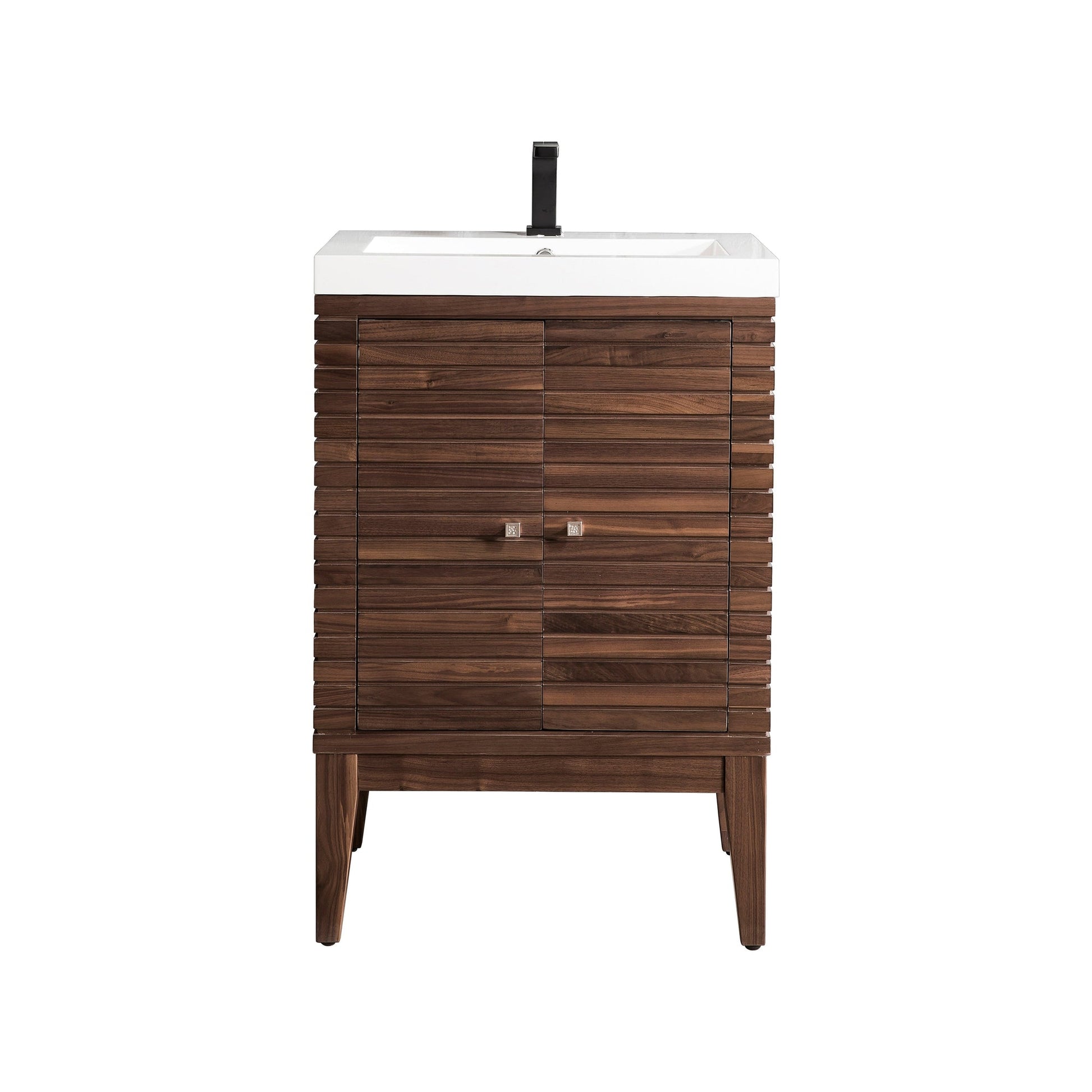 James Martin Vanities Linden 24" Whitewashed Walnut Single Vanity Cabinet With White Glossy Composite Countertop