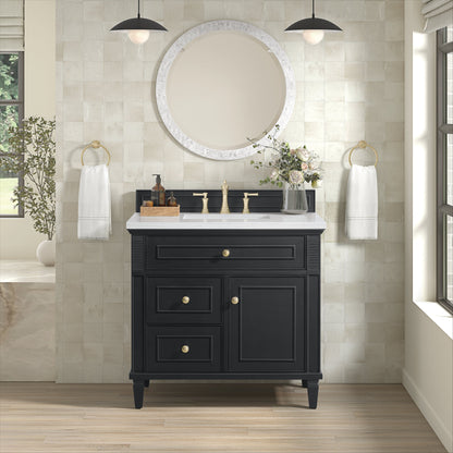 James Martin Vanities Lorelai 36" Black Onyx Single Vanity With 3 CM Arctic Fall Solid Surface Top