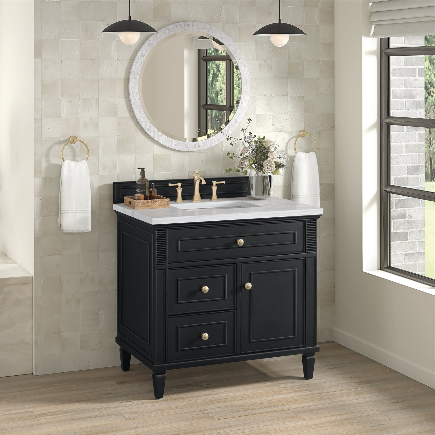 James Martin Vanities Lorelai 36" Black Onyx Single Vanity With 3 CM Arctic Fall Solid Surface Top