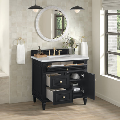 James Martin Vanities Lorelai 36" Black Onyx Single Vanity With 3 CM Arctic Fall Solid Surface Top