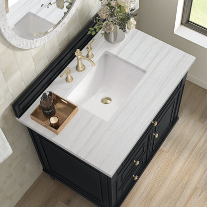 James Martin Vanities Lorelai 36" Black Onyx Single Vanity With 3 CM Arctic Fall Solid Surface Top