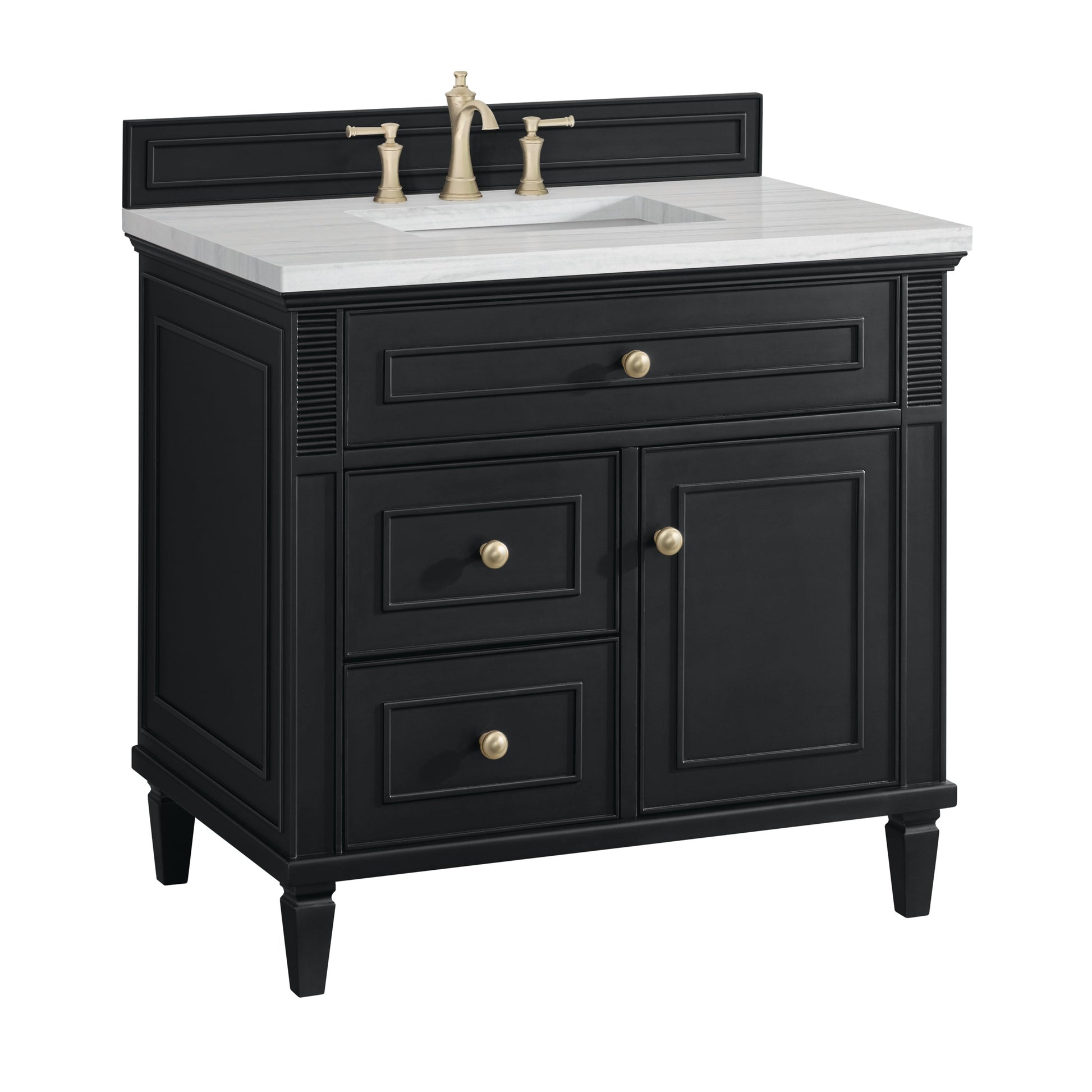 James Martin Vanities Lorelai 36" Black Onyx Single Vanity With 3 CM Arctic Fall Solid Surface Top