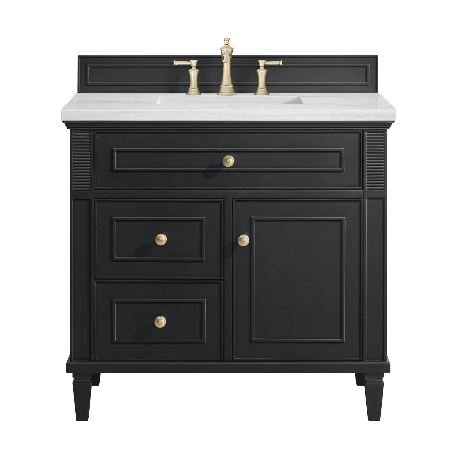 James Martin Vanities Lorelai 36" Black Onyx Single Vanity With 3 CM Arctic Fall Solid Surface Top