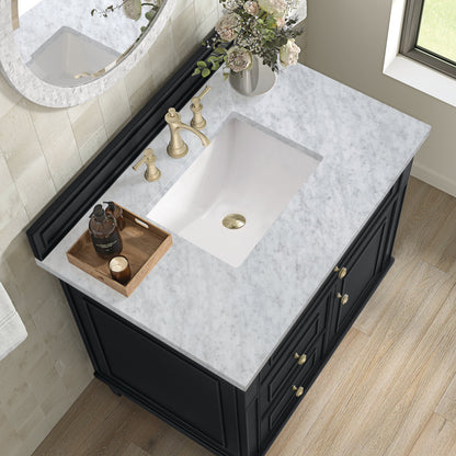 James Martin Vanities Lorelai 36" Black Onyx Single Vanity With 3 CM Carrara White Marble Top