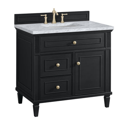 James Martin Vanities Lorelai 36" Black Onyx Single Vanity With 3 CM Carrara White Marble Top