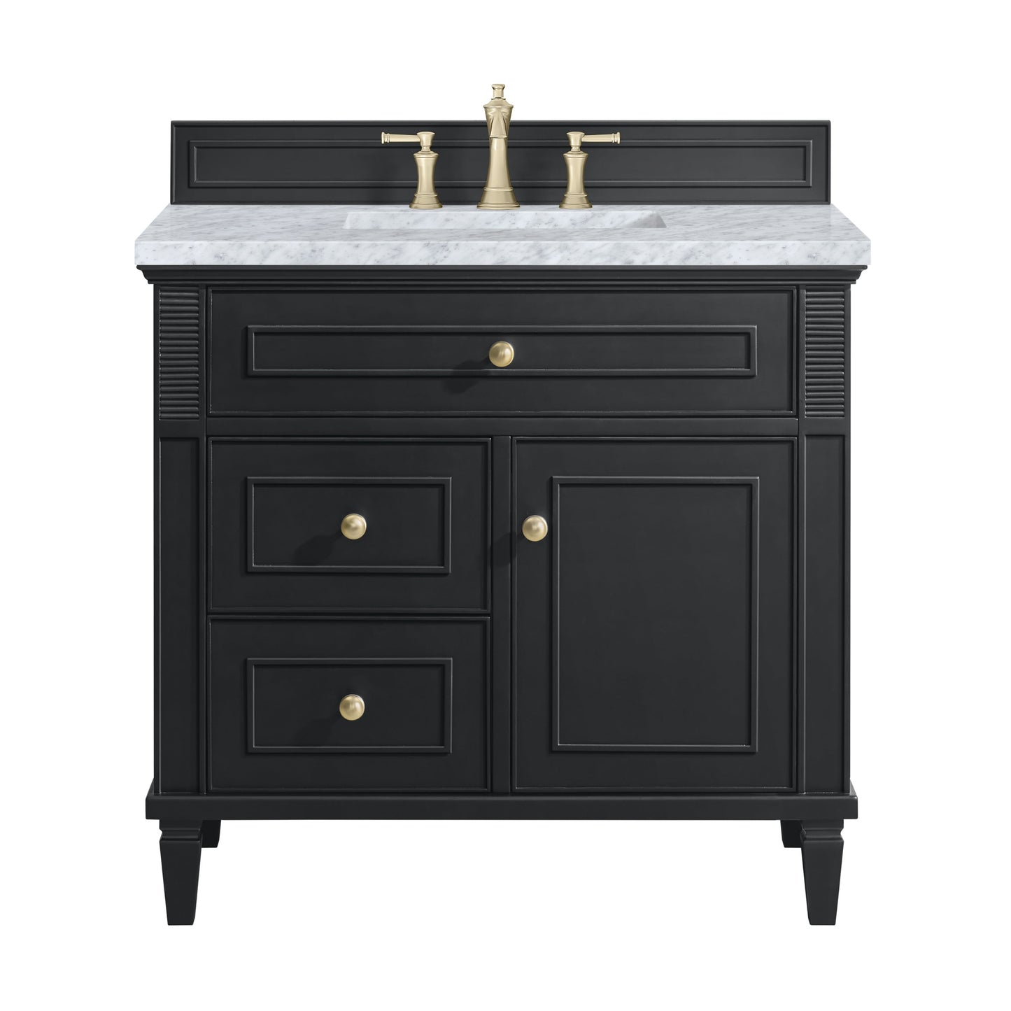 James Martin Vanities Lorelai 36" Black Onyx Single Vanity With 3 CM Carrara White Marble Top