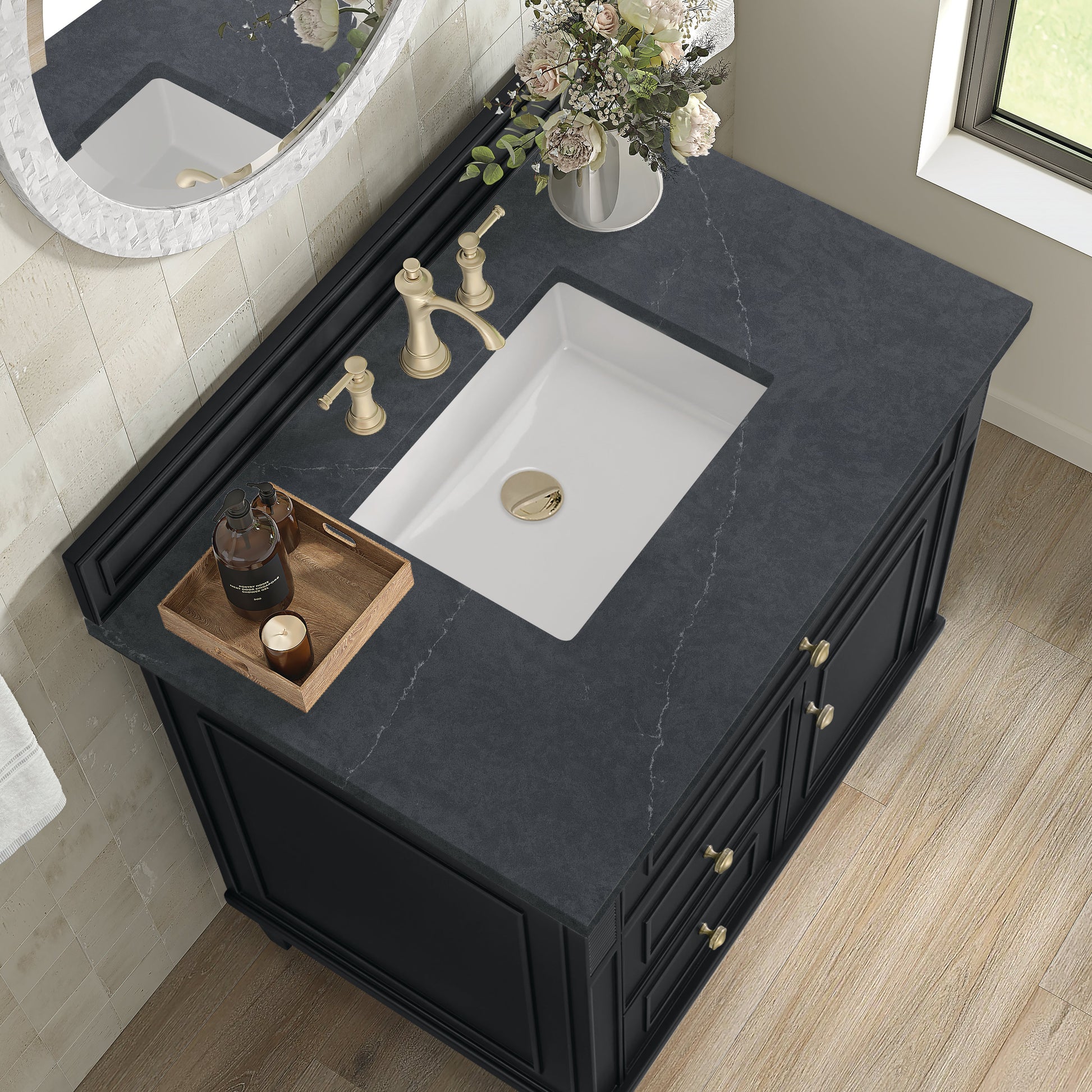 James Martin Vanities Lorelai 36" Black Onyx Single Vanity With 3 CM Charcoal Soapstone Quartz Top