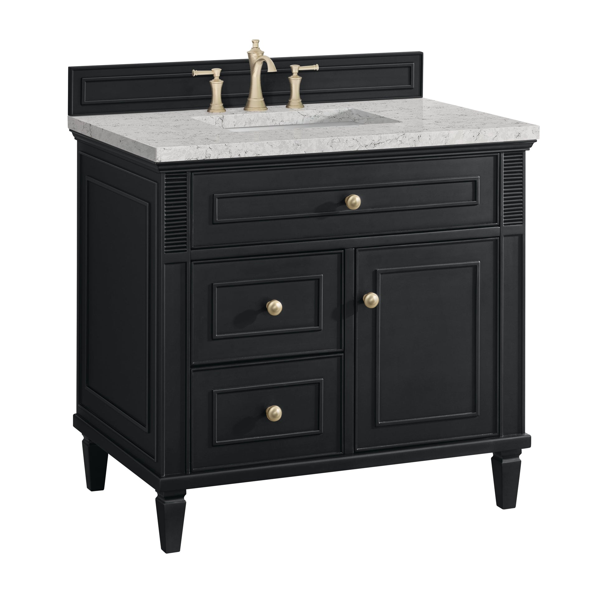 James Martin Vanities Lorelai 36" Black Onyx Single Vanity With 3 CM Eternal Jasmine Pearl Quartz Top