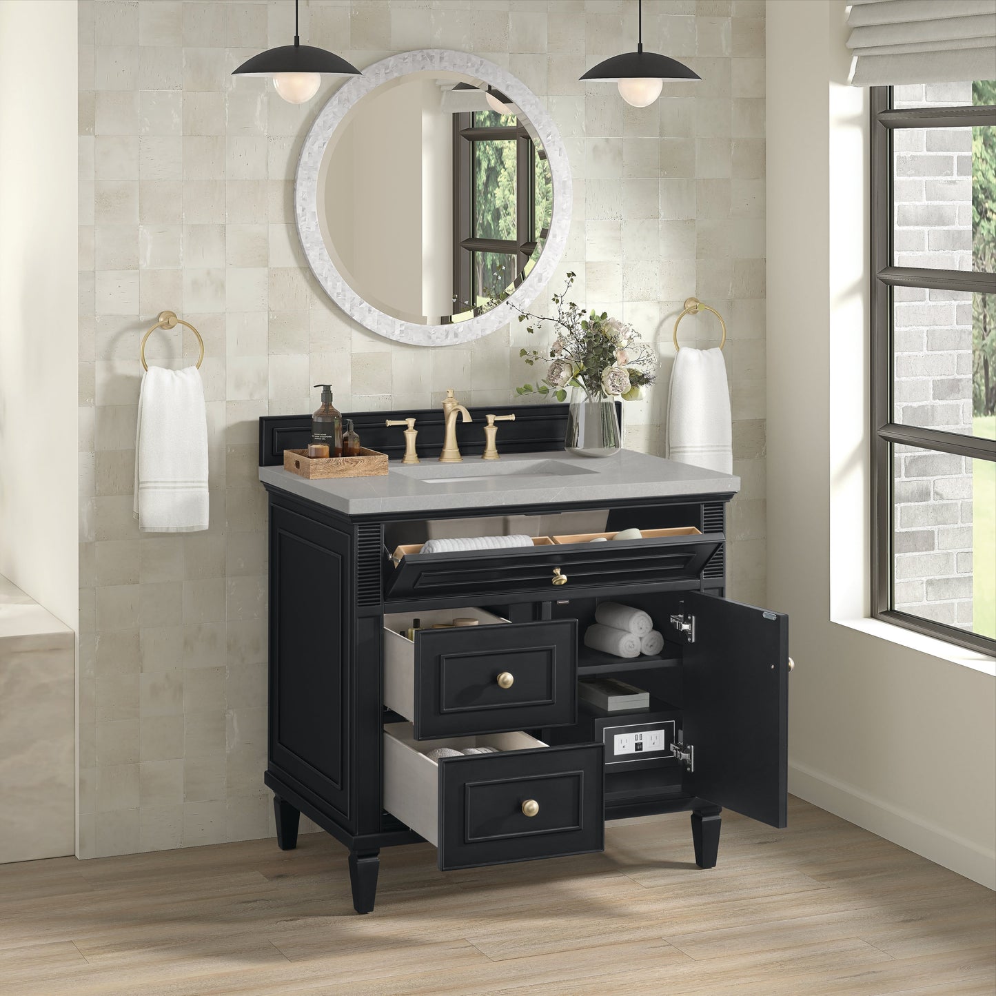 James Martin Vanities Lorelai 36" Black Onyx Single Vanity With 3 CM Eternal Serena Quartz Top