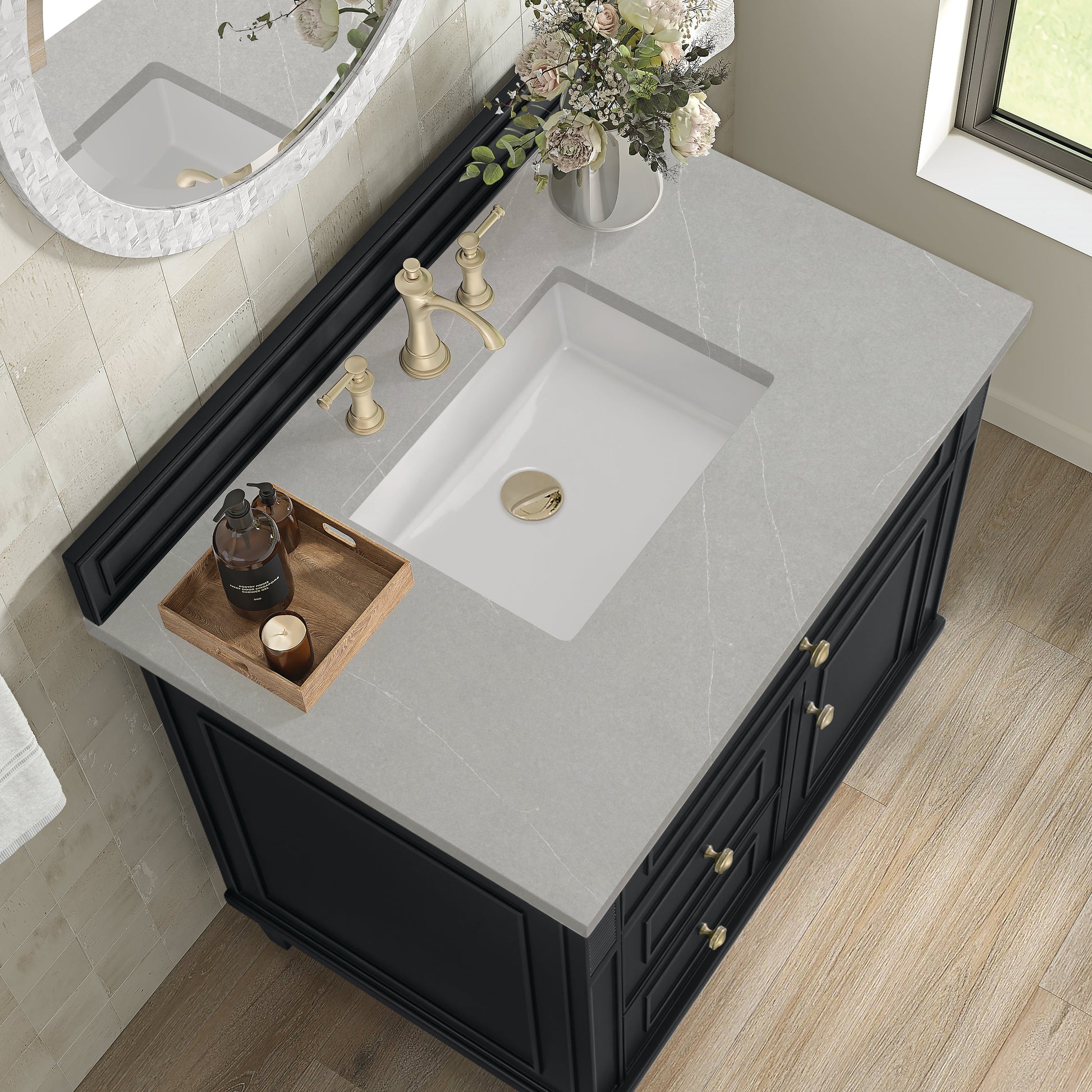 James Martin Vanities Lorelai 36" Black Onyx Single Vanity With 3 CM Eternal Serena Quartz Top