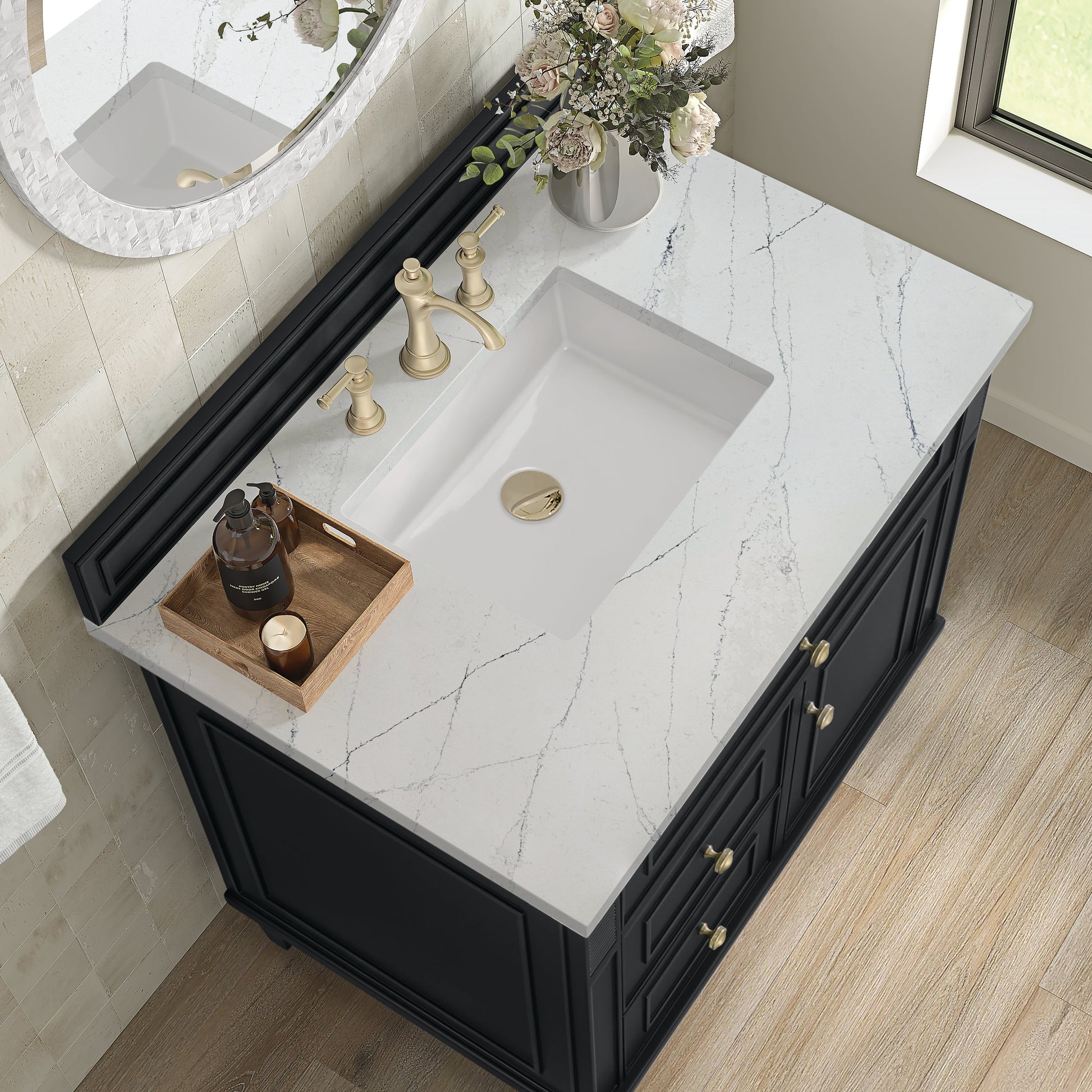 James Martin Vanities Lorelai 36" Black Onyx Single Vanity With 3 CM Ethereal Noctis Quartz Top