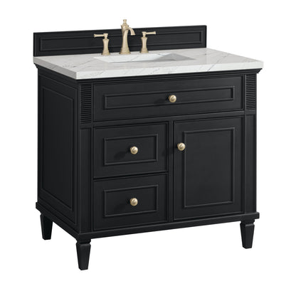 James Martin Vanities Lorelai 36" Black Onyx Single Vanity With 3 CM Ethereal Noctis Quartz Top