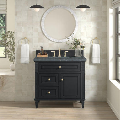 James Martin Vanities Lorelai 36" Black Onyx Single Vanity With 3 CM Parisien Bleu Quartz Top