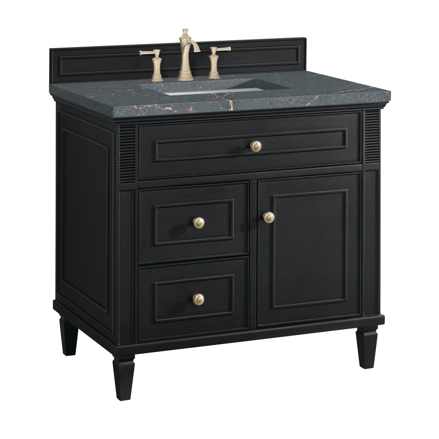 James Martin Vanities Lorelai 36" Black Onyx Single Vanity With 3 CM Parisien Bleu Quartz Top