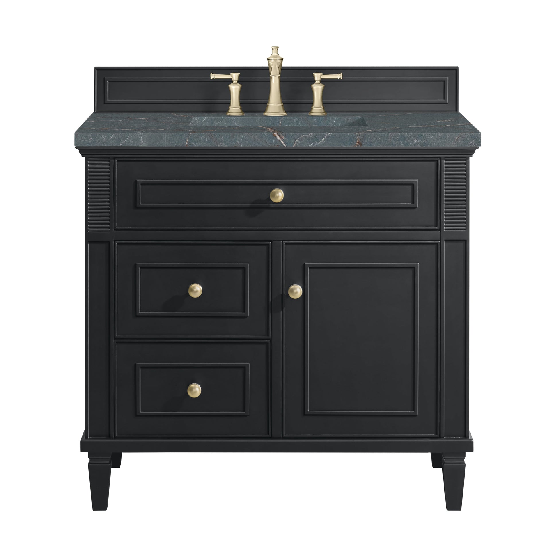 James Martin Vanities Lorelai 36" Black Onyx Single Vanity With 3 CM Parisien Bleu Quartz Top