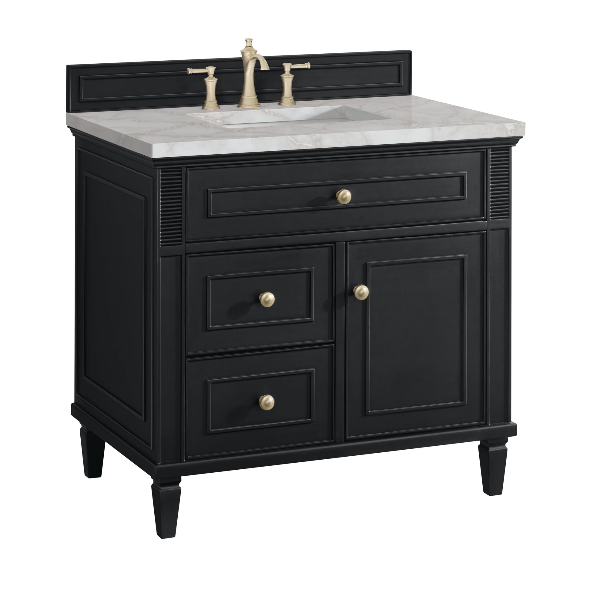 James Martin Vanities Lorelai 36" Black Onyx Single Vanity With 3 CM Victorian Silver Quartz Top