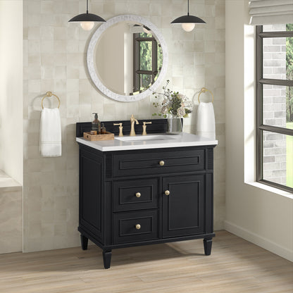 James Martin Vanities Lorelai 36" Black Onyx Single Vanity With 3 CM White Zeus Quartz Top