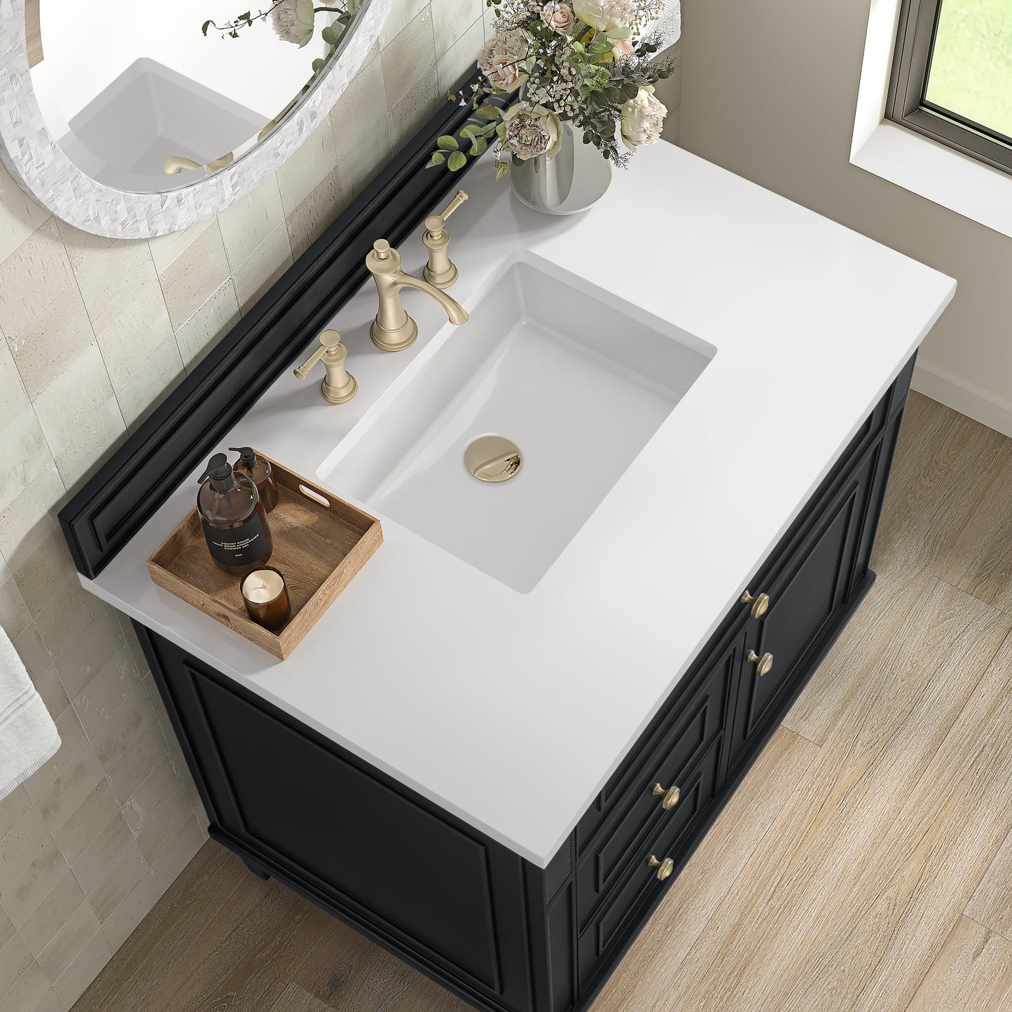 James Martin Vanities Lorelai 36" Black Onyx Single Vanity With 3 CM White Zeus Quartz Top