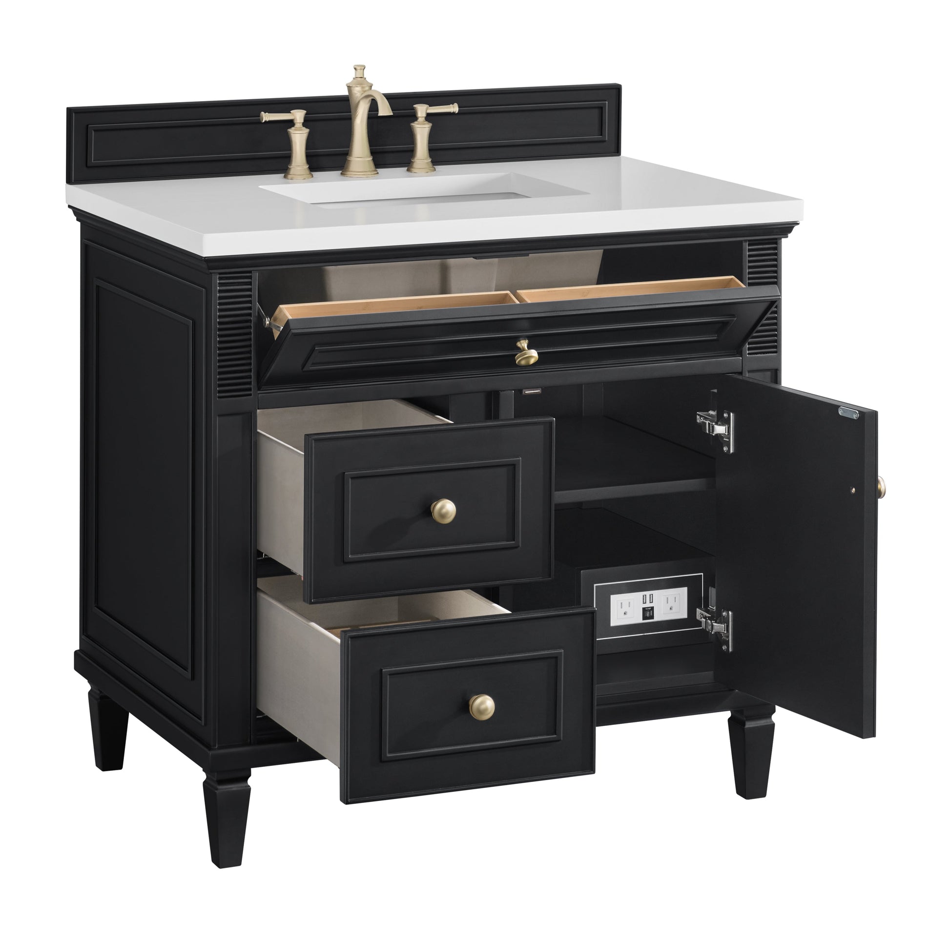 James Martin Vanities Lorelai 36" Black Onyx Single Vanity With 3 CM White Zeus Quartz Top