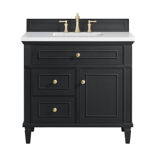 James Martin Vanities Lorelai 36" Black Onyx Single Vanity With 3 CM White Zeus Quartz Top