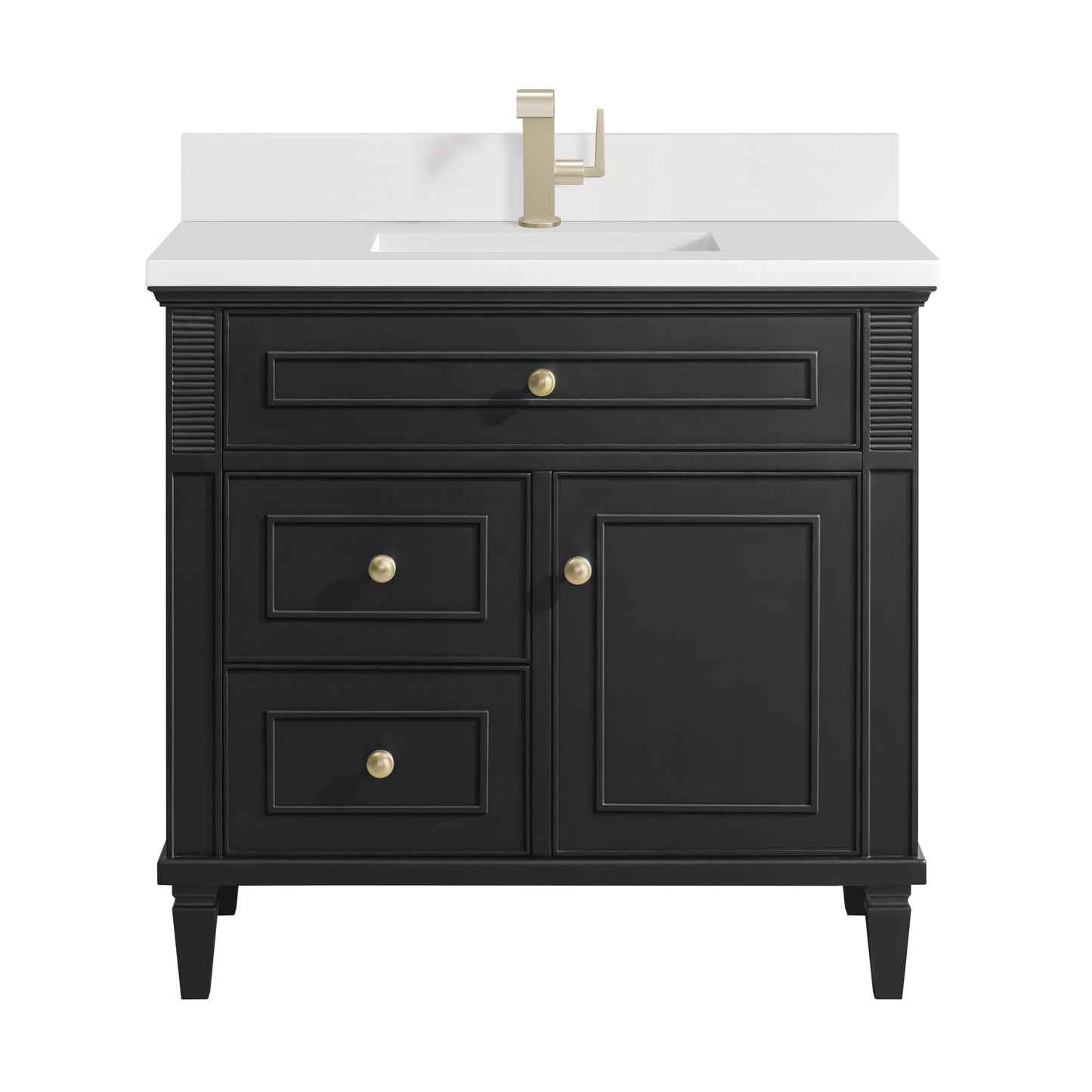 James Martin Vanities Lorelai 36" Black Onyx Single Vanity With Single Hole 3 CM White Zeus Quartz Top & Backsplash