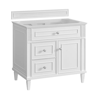 James Martin Vanities Lorelai 36" Bright White Single Vanity With 3 CM Arctic Fall Solid Surface Top