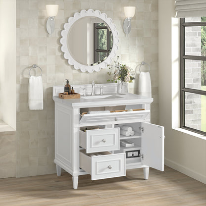 James Martin Vanities Lorelai 36" Bright White Single Vanity With 3 CM Arctic Fall Solid Surface Top