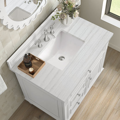 James Martin Vanities Lorelai 36" Bright White Single Vanity With 3 CM Arctic Fall Solid Surface Top